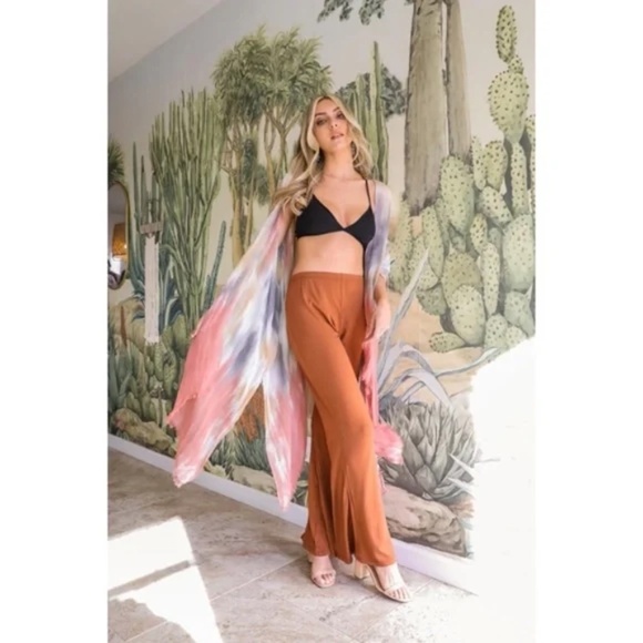 Rose Ombre Tie Dye Casual Bohemian Open Wrap Coverup Top One Size - Picture 2 of 3